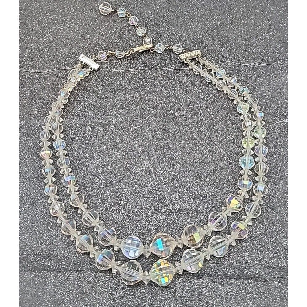 Vintage Laguna AB Austrian Crystal Choker Necklace Gold tone 16” Adjustable